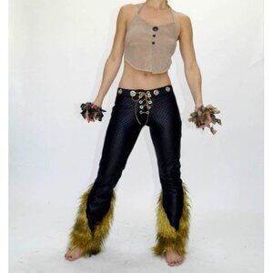 Ilanio Faux Fur Pants Womens S Black Y2K Burningman Festival Costume Cosplay Alt